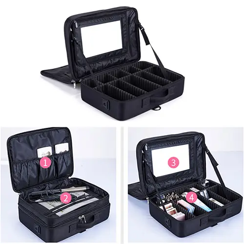 Hot Fashion Divider Removable Zipper Mirror Makeup Travel Box Set